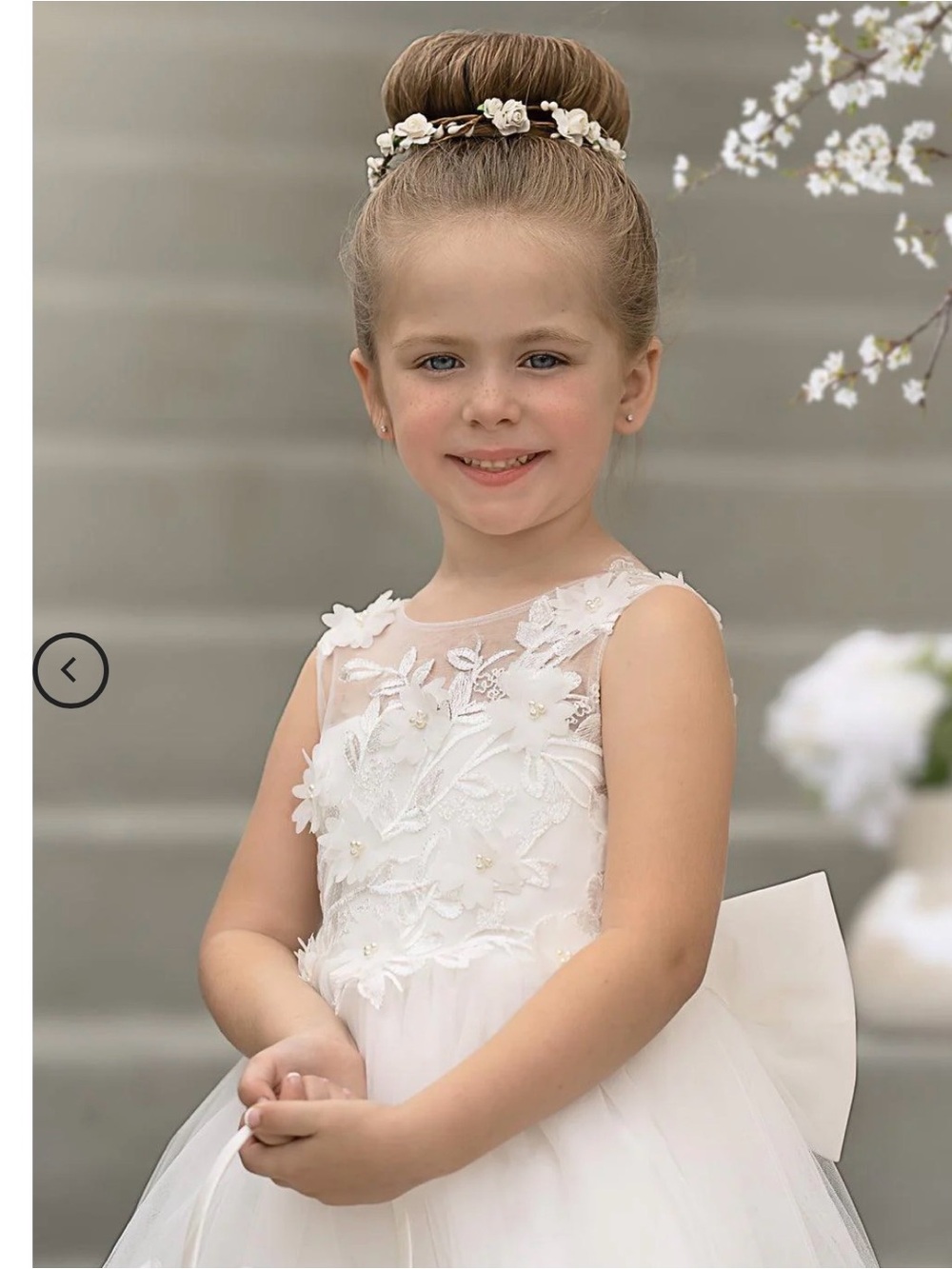 White Floral Applique Tulle Girls' Dress